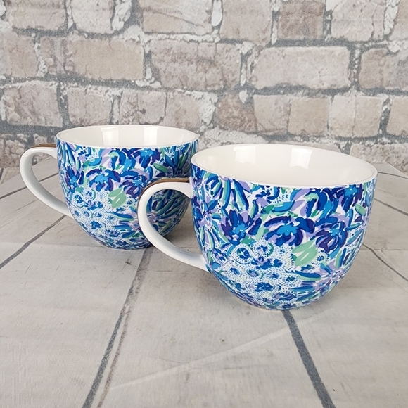 Lily Pulitzer Multicolor Watercolor Floral Ceramic Large Coffee Mugs Set of 2 - Picture 7 of 10